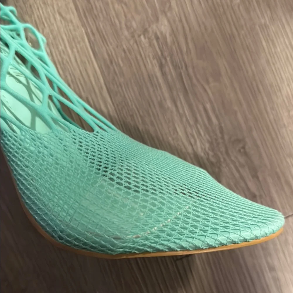 Cape Robbin Sea Green/Teal Fishnet Sock Heels with Plastic Secure Straps❣️❣️BNIB